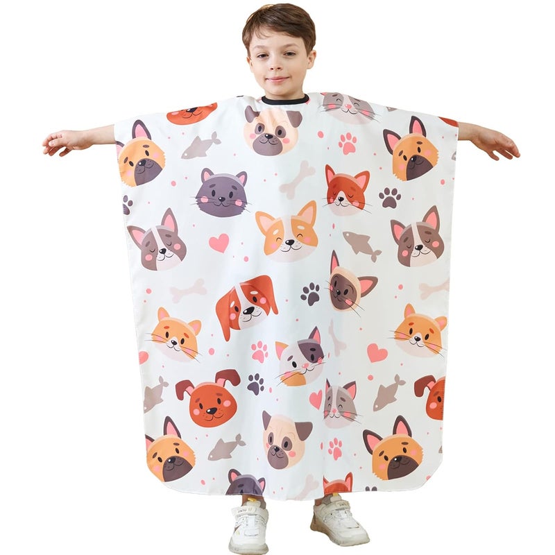 Iusmnur Barber Cape for Kids, Professional Hair Salon Cape with Adjustable Neck Strap, Shampoo Hair Cutting Cape for Salon and Home - 51 x 36 inches (Cartoon Dog & Cat Pattern) - Image 1